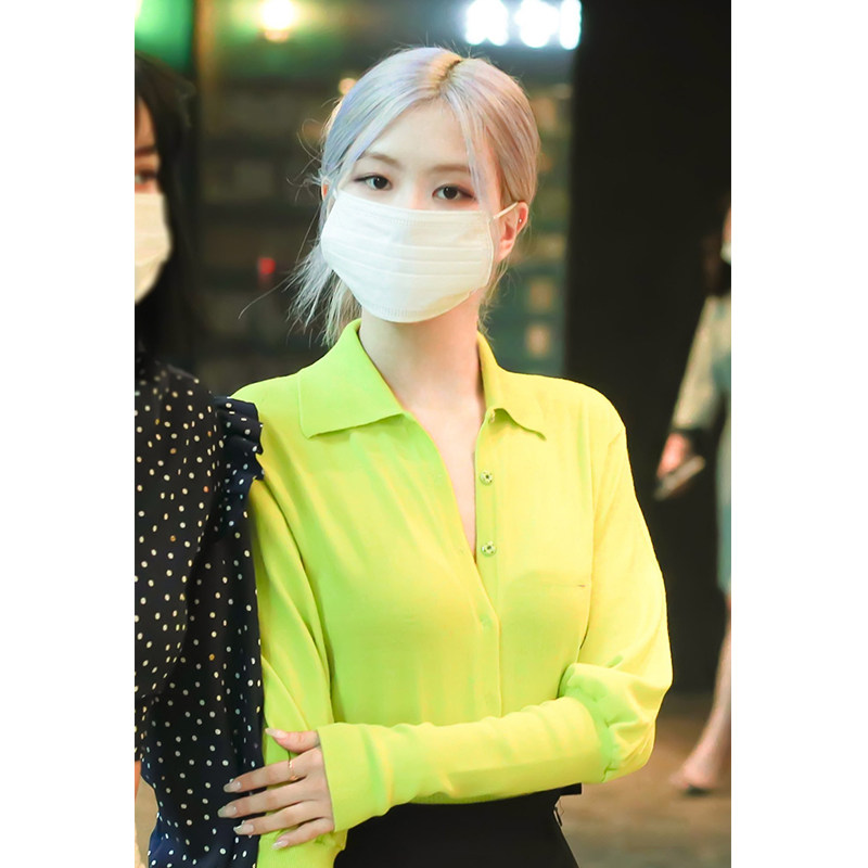 长袖blackpink朴彩rose同款荧光绿色针织套头宽松毛针织衫