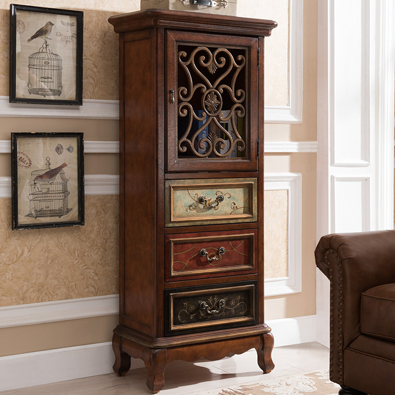 柜子欧式带门边柜电视复古玄关抽屉实木高柜子斗柜