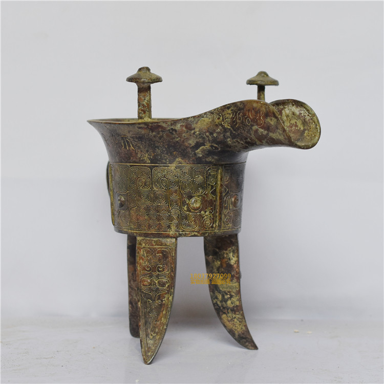 江西仿古青铜器战汉兽面纹角青铜酒器酒文化博物馆摆件