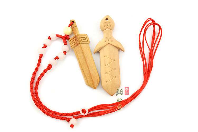 正宗小桃木剑儿童项链辟邪随身脖挂挂件手工木雕