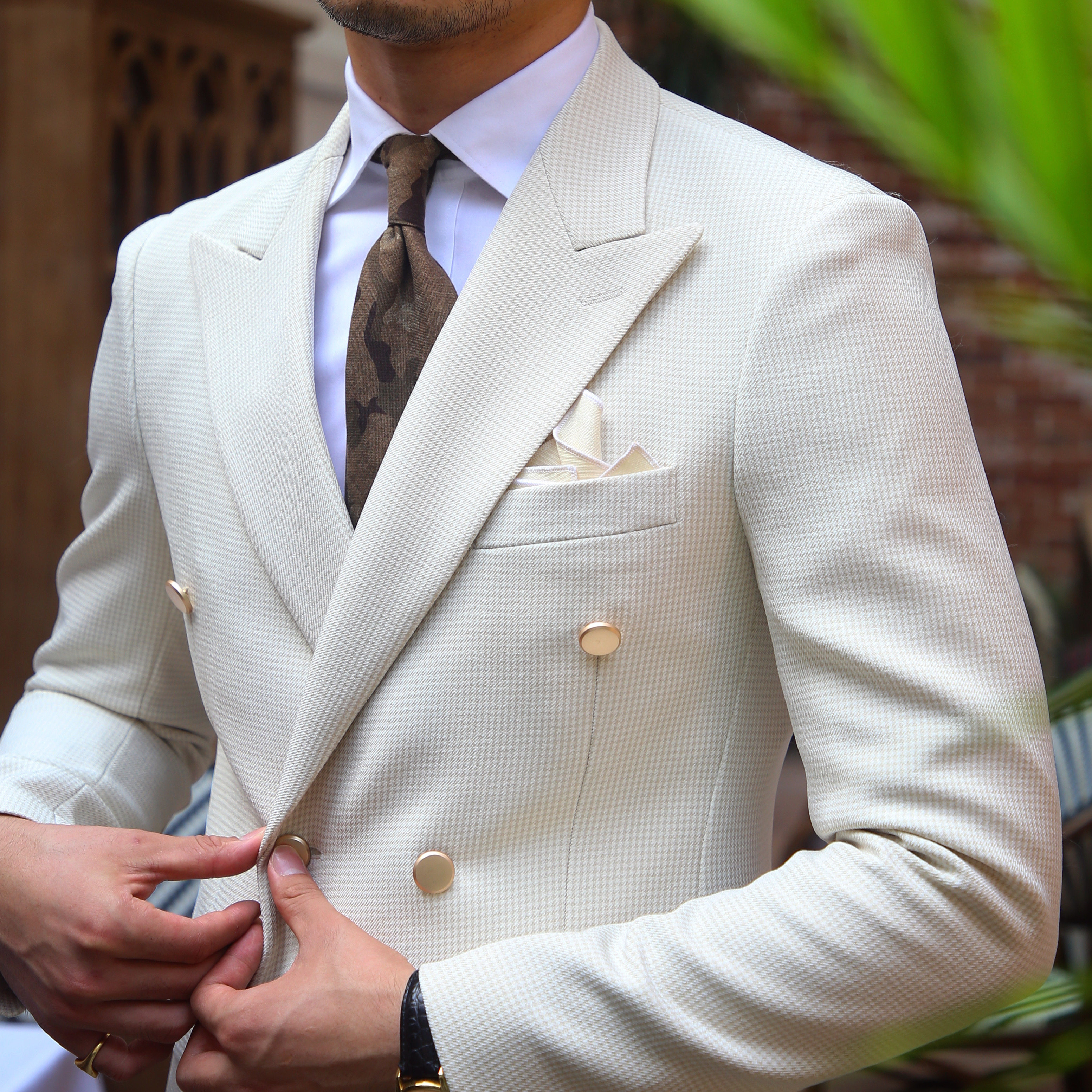 三先生男士修身宴会主持婚礼杏色双排西服套装西服套装