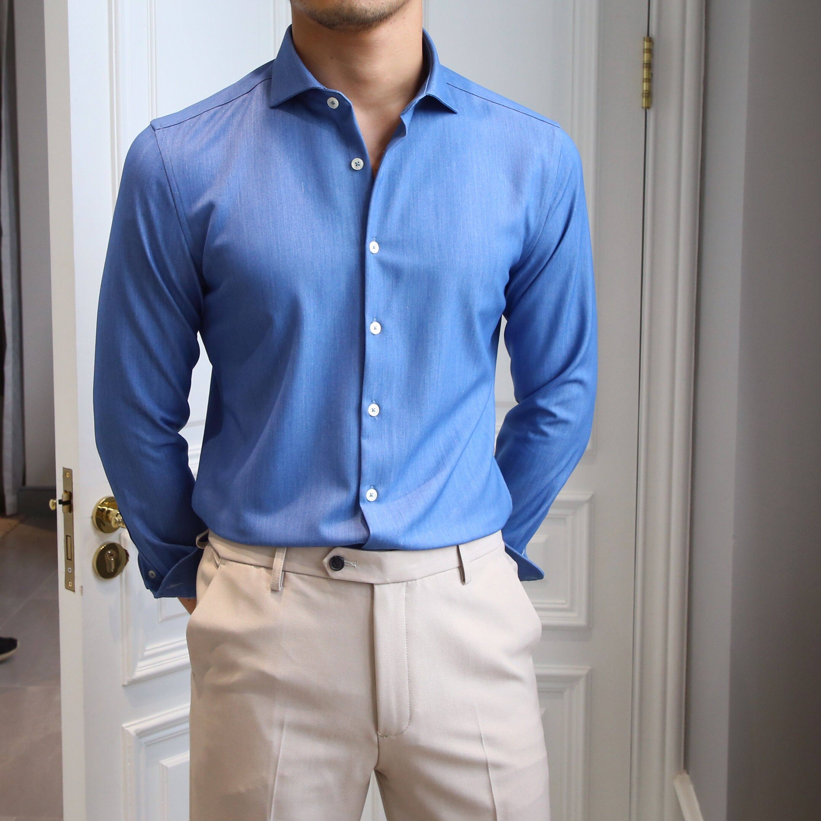 鹿三先生男士免烫长袖衬衫修身商务韩版休闲英伦青年衬衣时尚潮男