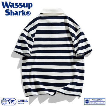 Wassup Shark ເສື້ອໂປໂລ POLO ແຂນສັ້ນ ເສື້ອຍືດຜູ້ຊາຍ summer pique cotton breathable loose casual lapel