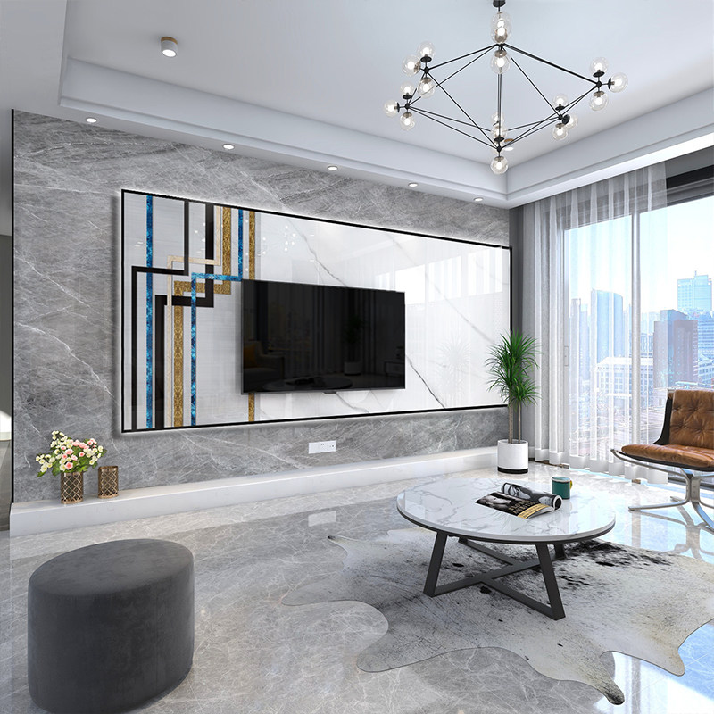 大理石电视背景墙网红悬空客厅现代简约岩板轻奢奢风瓷砖背景墙