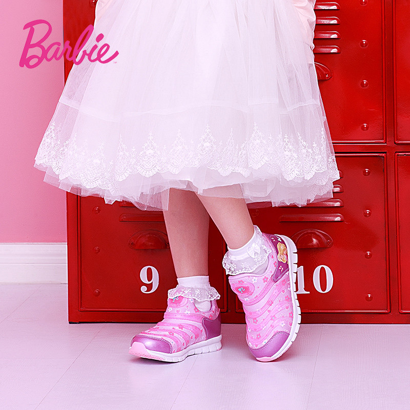 童鞋芭比儿童毛毛虫运动鞋冬女女童二棉鞋子加绒运动鞋