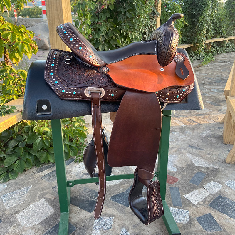 全皮配件子马鞍子牛皮钻头镶钻马镫带进口扭曲马鞍