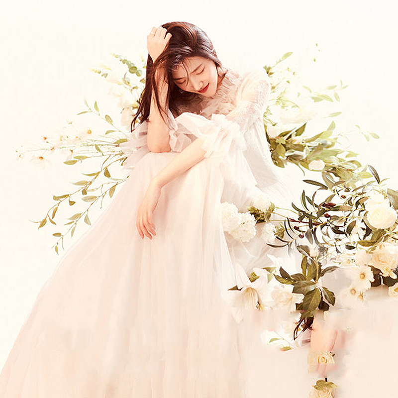 白色礼服2021秋季新款旅拍轻纱仙女女裙长款礼服