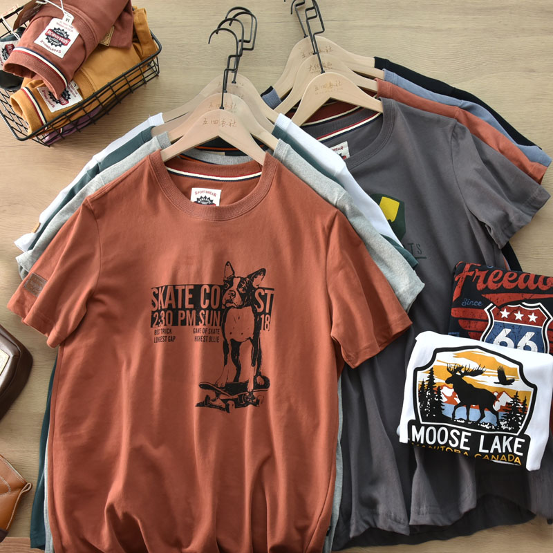 断码29清仓 夏季纯棉磨毛圆领T恤男女日系休闲情侣印花短袖打底衫