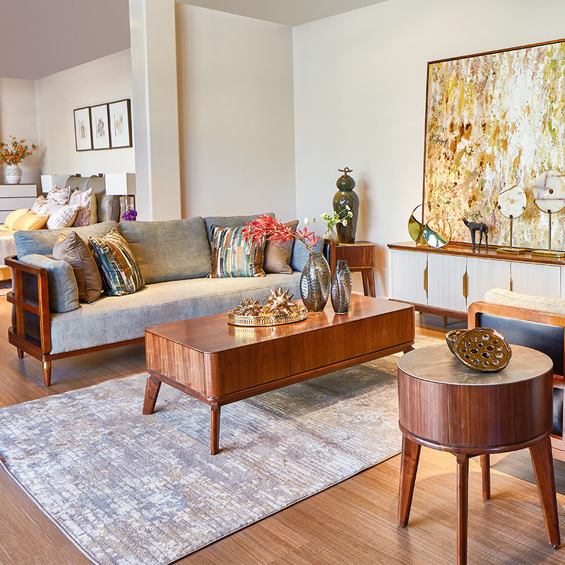 沙发左拉家居悦彩youce美式布艺实木三人位家用皮布沙发