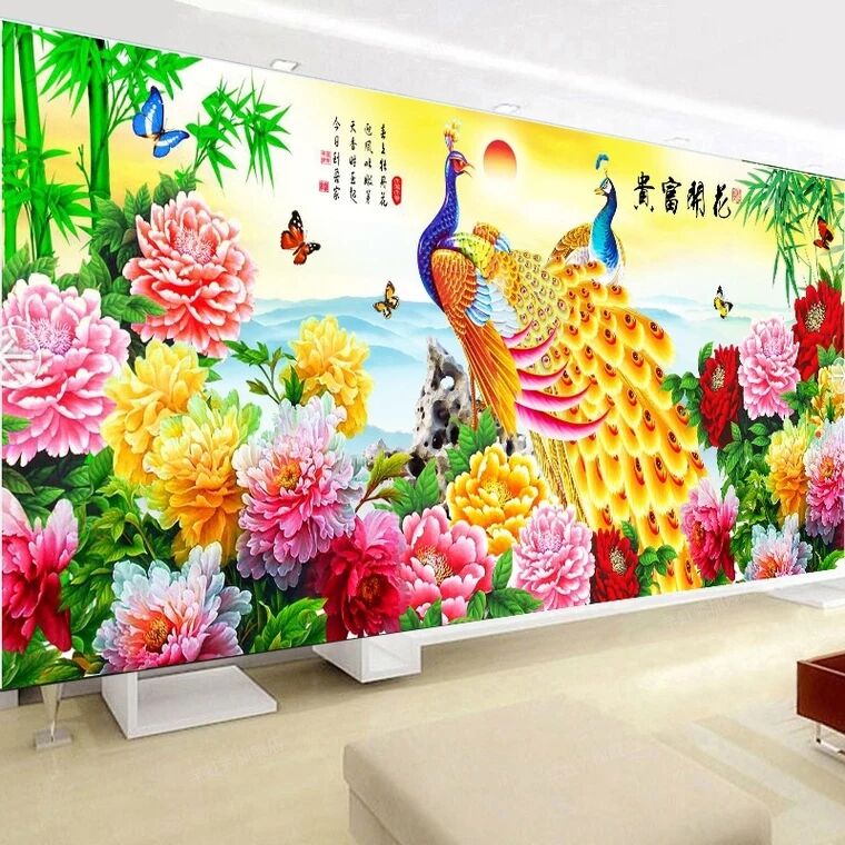 花开富贵牡丹十字绣线绣新款客厅2021新款孔雀手工自己绣满绣大幅
