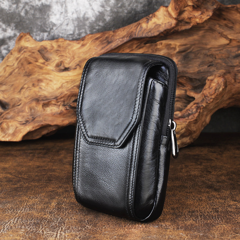 手机男士包穿皮带腰包真皮大容量薄款头牛皮55寸手机包