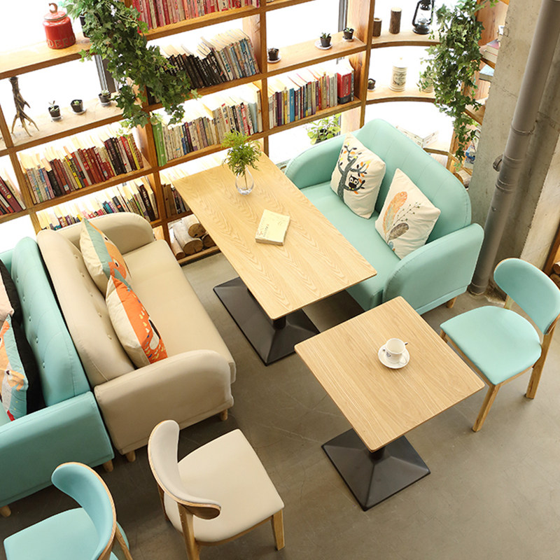 北欧阳台书店奶茶茶店咖啡厅休闲布艺双人靠墙卡座