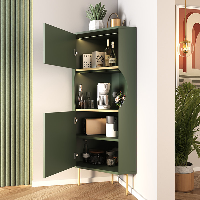 现代轻奢转角储物柜餐边柜北欧拐角置物柜带灯三角角柜