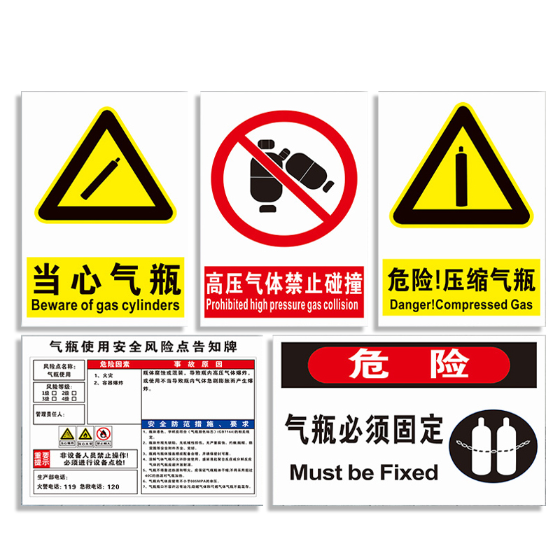 气瓶当心提示标志标示消防警告警示安全告知标志牌