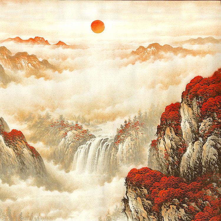 鸿运当头国画水墨山水画微喷复制品高清宣纸画心装裱国画