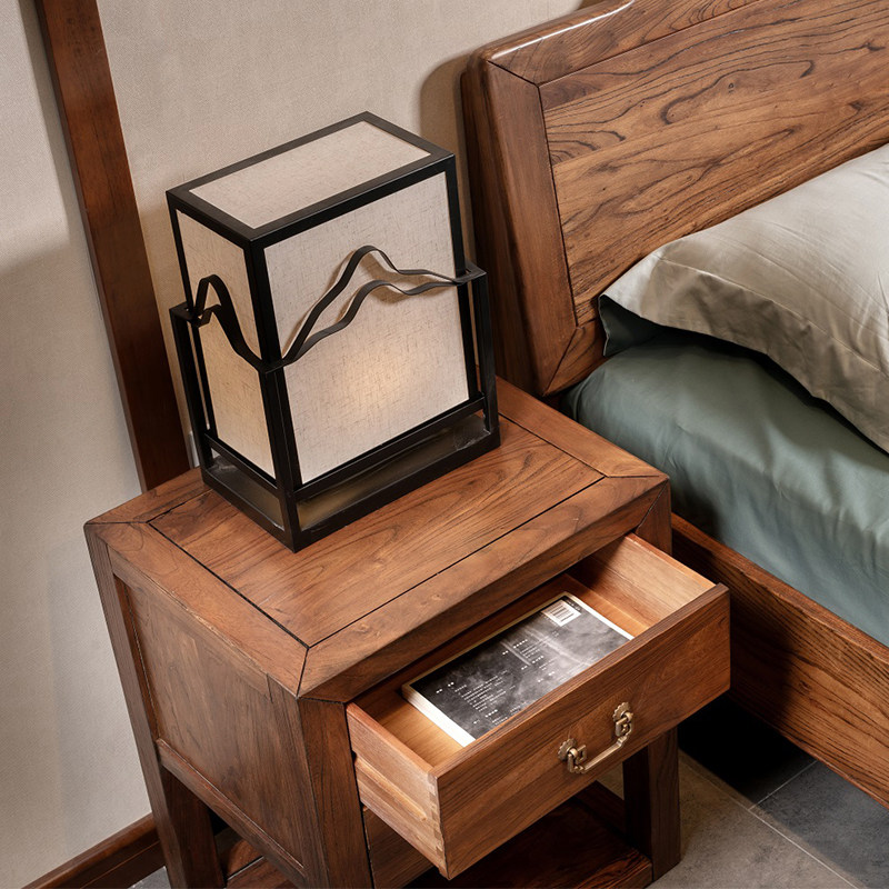 实木床头柜简约现代老榆木原木床边柜新中式床头柜