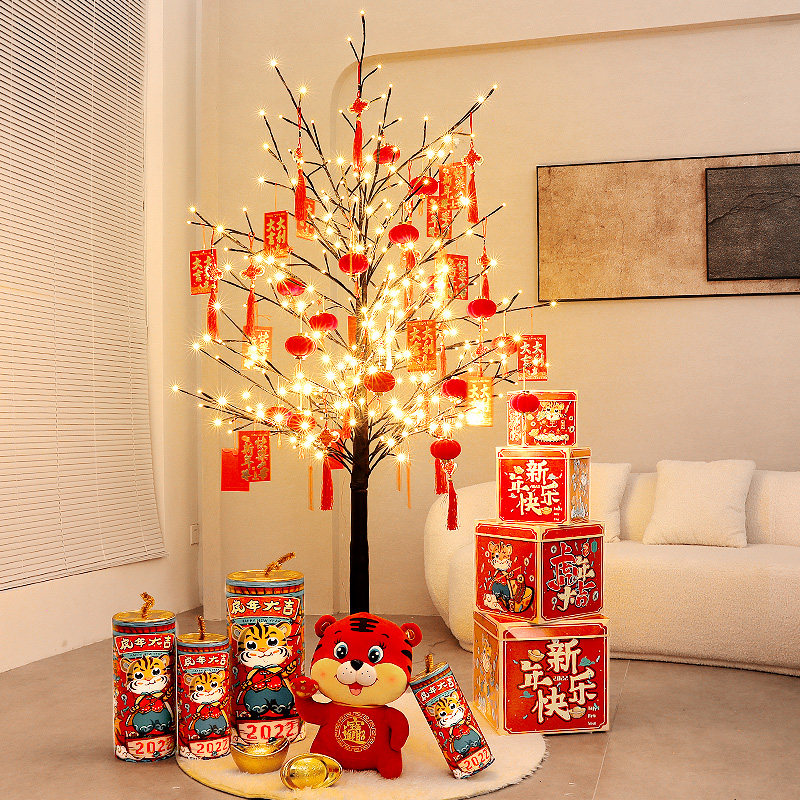 过年元旦新年装饰发财树场景布置摆件春节商场酒店银行大厅美陈氛