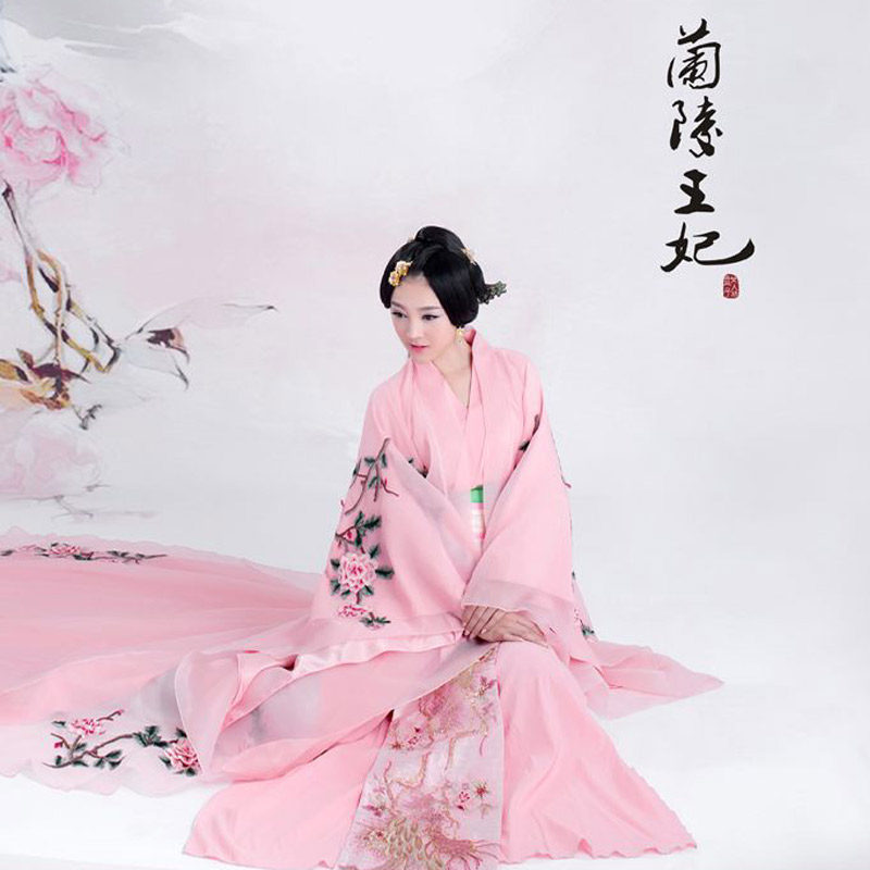 汉服拖尾粉色古装服装仙女飘逸淡雅公主学生古代衣服演出影楼写真