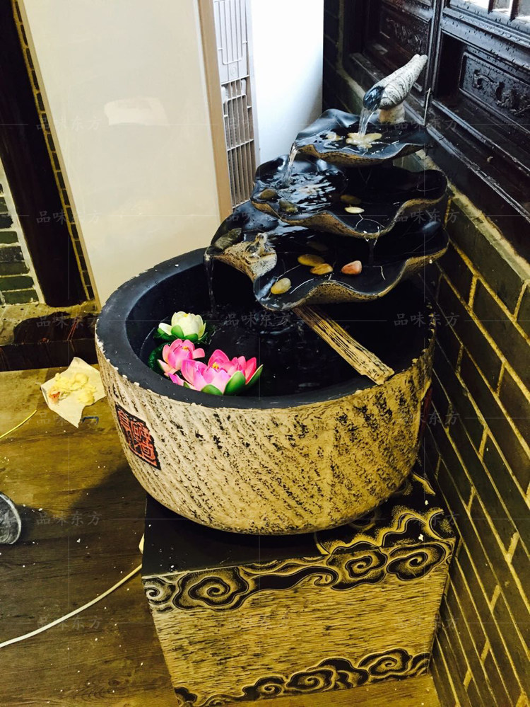 家居办公室客厅阳台装饰摆设荷花水景喷泉流水落地摆件风水池鱼缸