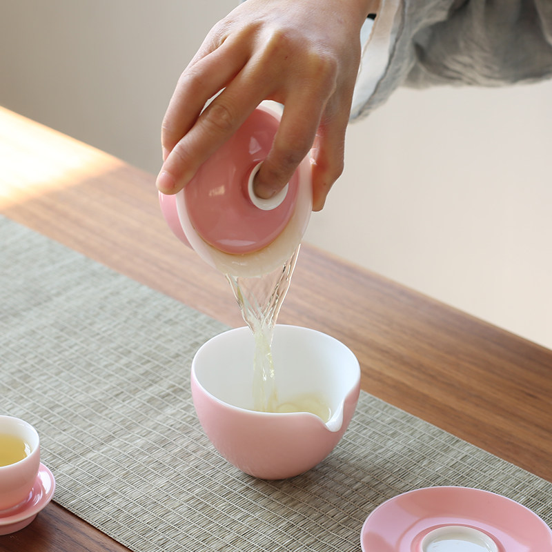 粉色可爱三才盖碗陶瓷女士用小泡茶茶碗功夫盖碗