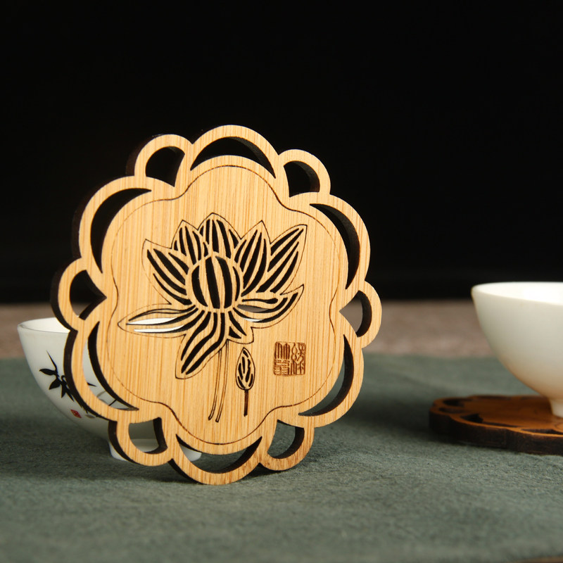绿竹翁竹制茶壶莲花禅意圆形杯垫茶托茶道配件杯垫