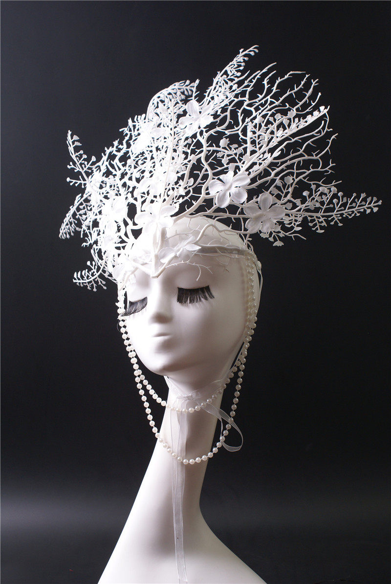 夸张创意珊瑚树枝白色头饰演出舞台模特走秀头饰