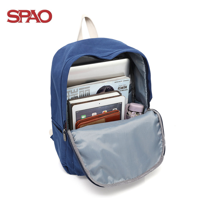 spao双肩包纯棉帆布带暗格拉链休闲百搭实用学生双肩背包