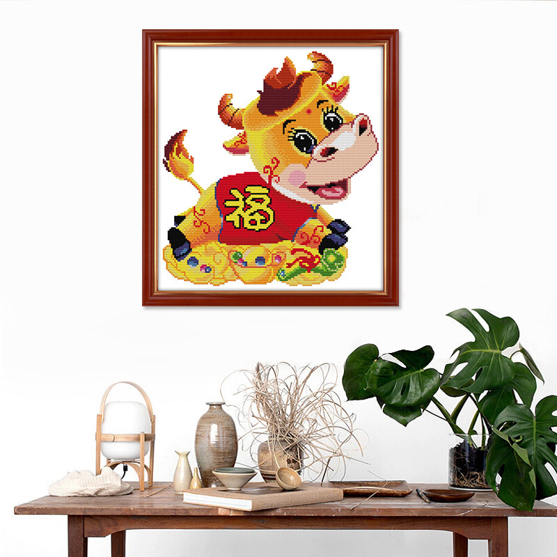 属相十字绣小件儿童简单绣可爱卡通动物福牛2022十字绣套件