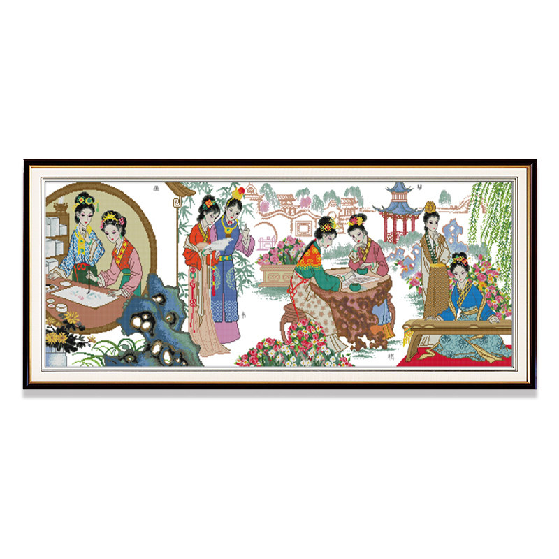 琴棋书画红楼梦十字绣古代美女人物七仙女线绣古装美人十字绣套件