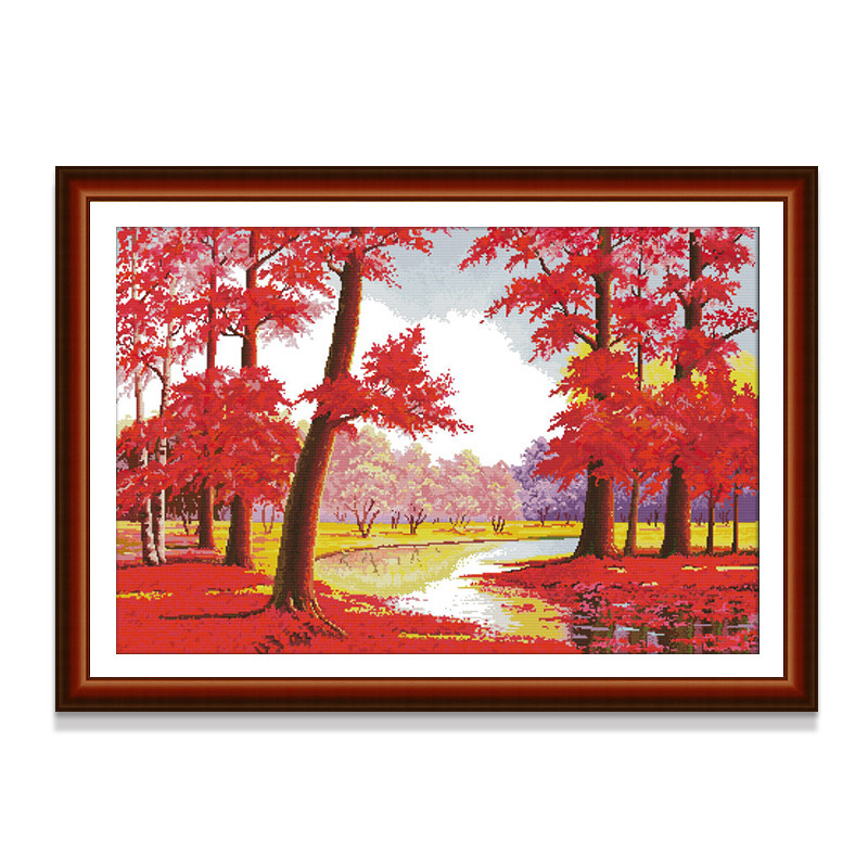 红枫枫叶十字绣鸿运当头枫树树林客厅新款2019绣线十字绣套件