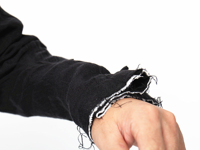 暗黑破烂百搭袖日喇叭复古毛边宽松中长衬衫衬衫