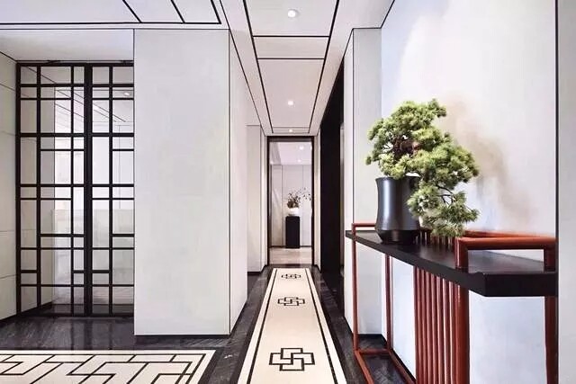 新中式迎客松客厅玄关样板房端景盆景绿植汉松罗汉松仿真植物盆景