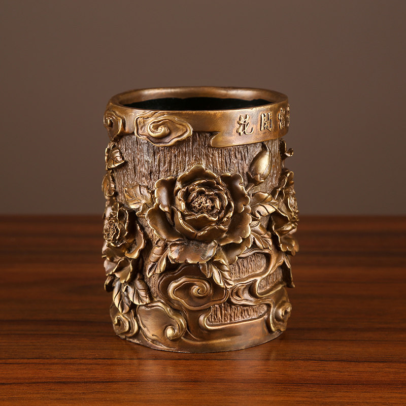 德祥缘纯铜笔筒摆件工艺品办公桌书房家居摆设客厅摆件