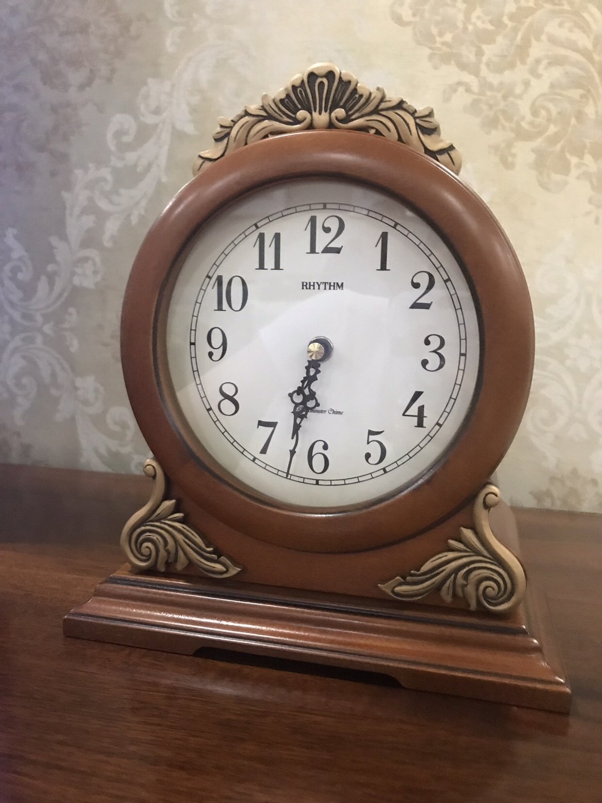 rhythm丽声座钟钟表实木系列客厅精致花纹报时座钟