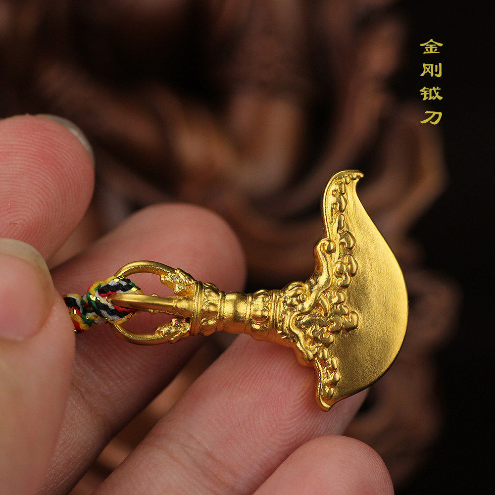 古法黄金24k纯金钺刀法器足金念珠配件3d颈饰