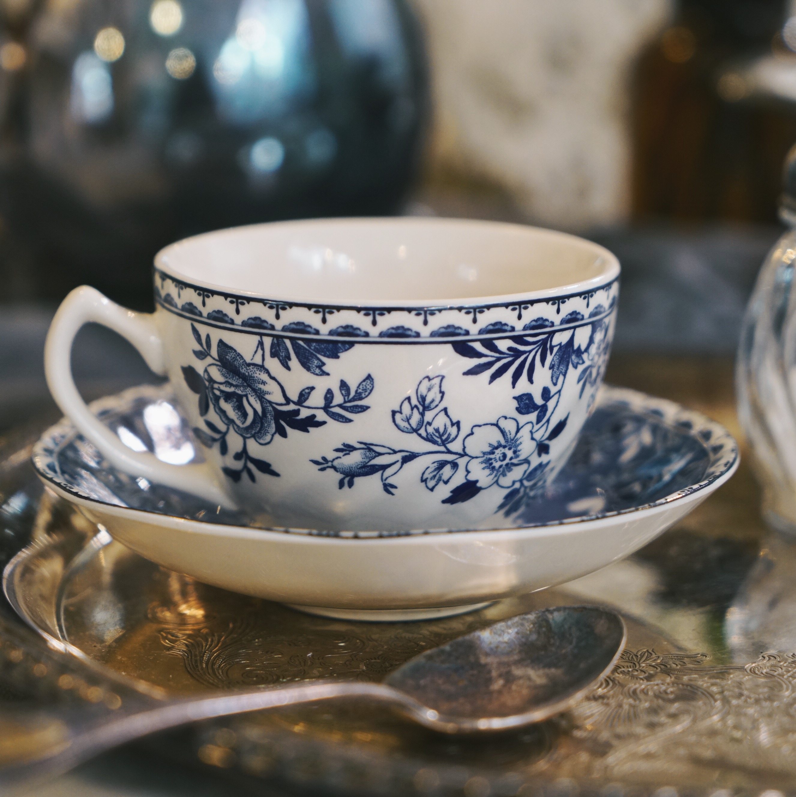 新款英式复古风格陶瓷蓝色碎花laceshabby浮雕下午茶茶杯