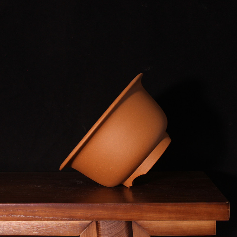 仿古原矿圆形菖蒲精品蟹黄黄泥盆景古典圆口花盆