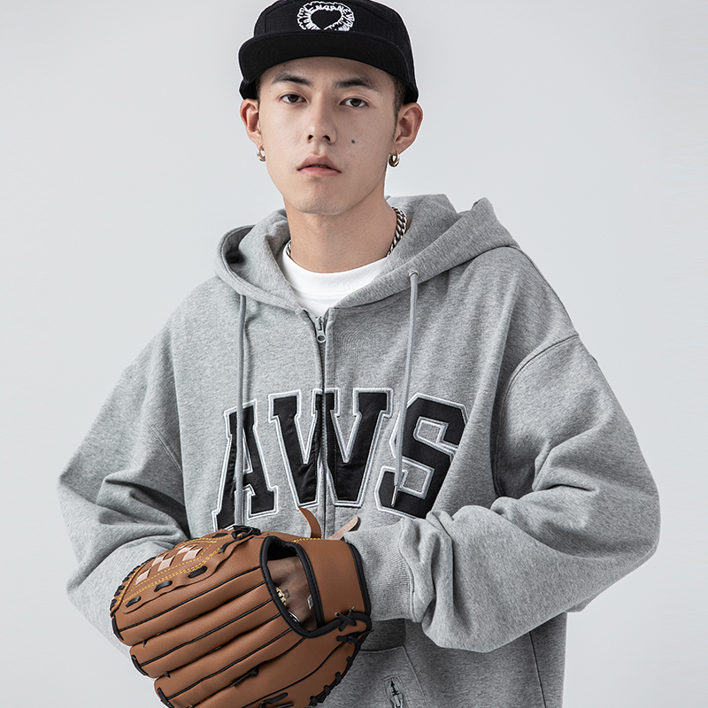 ANEWAMASS国潮牌春秋嘻哈复古连帽卫衣男女休闲AWS开衫情侣外套