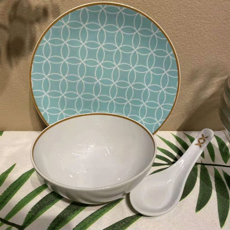 ikea宜家餐具件套长石碗碟勺子4个索格格林塔餐具瓷器套装