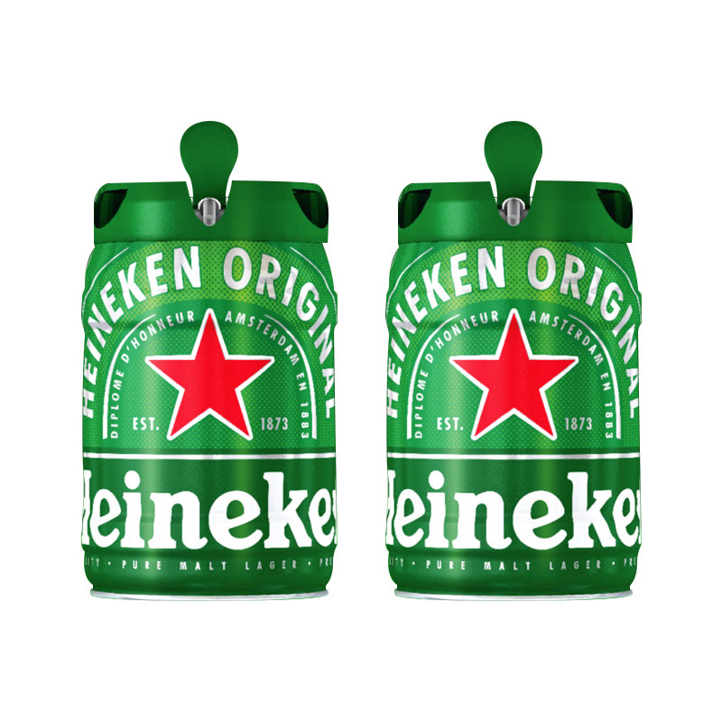 2桶 扎啤5升 进口喜力海尼根铁金刚heineken黄鲜啤酒桶装 荷兰原装