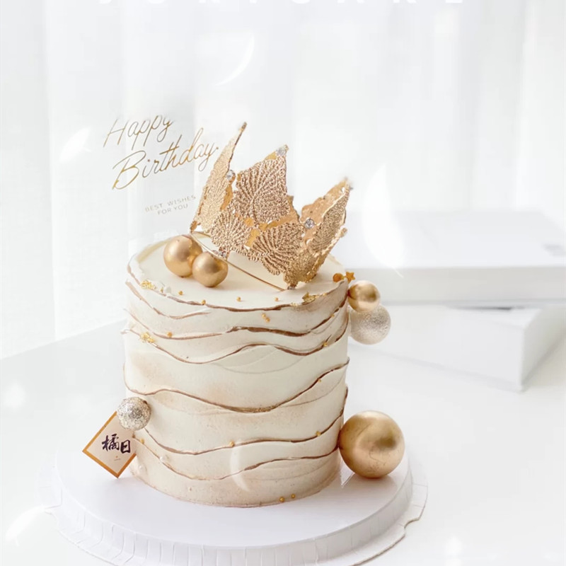 女神烘焙蛋糕装饰枫叶镶钻金色皇冠摆件羽毛节日装扮用品