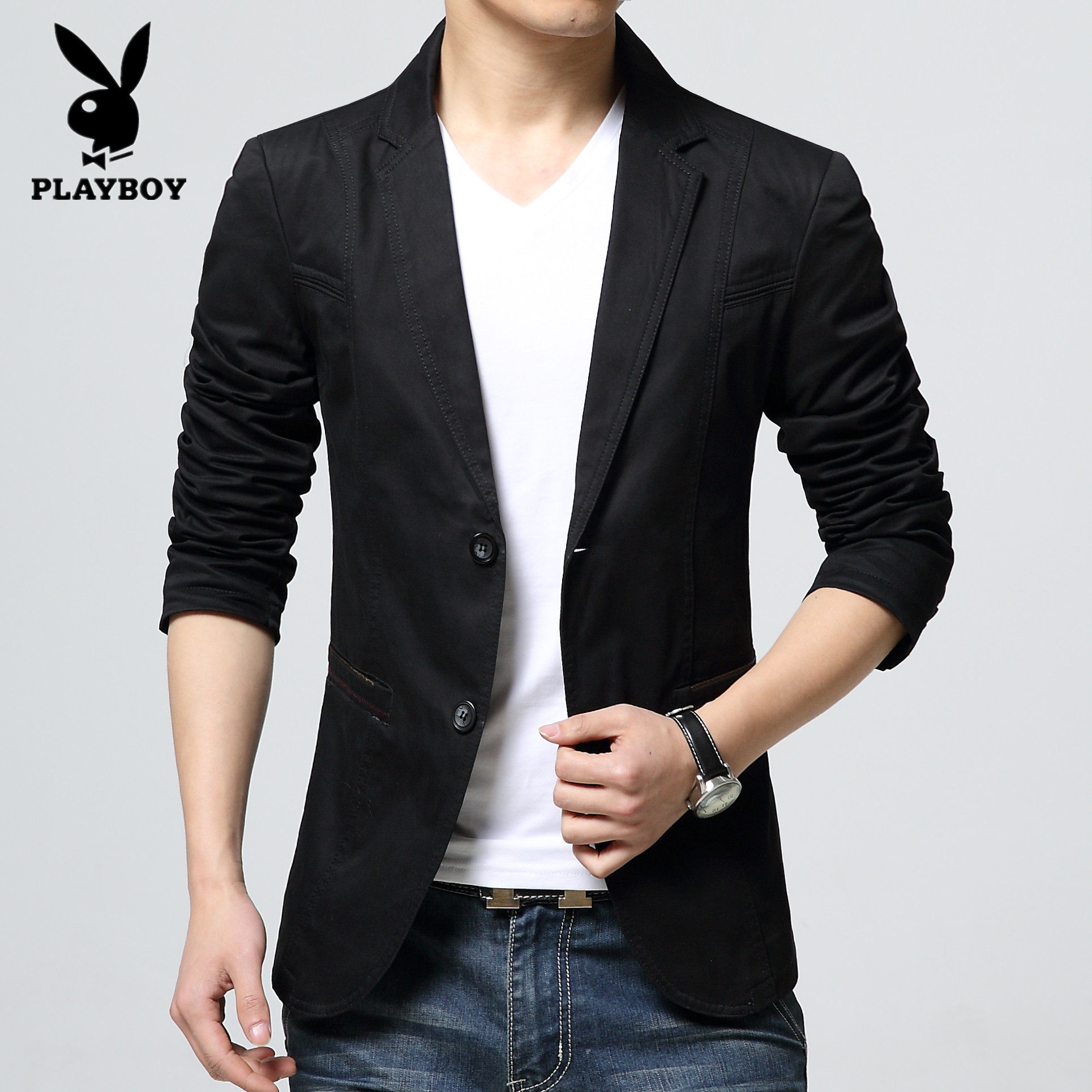 花花公子外套大码西服两粒春秋休闲青年上衣单件西服
