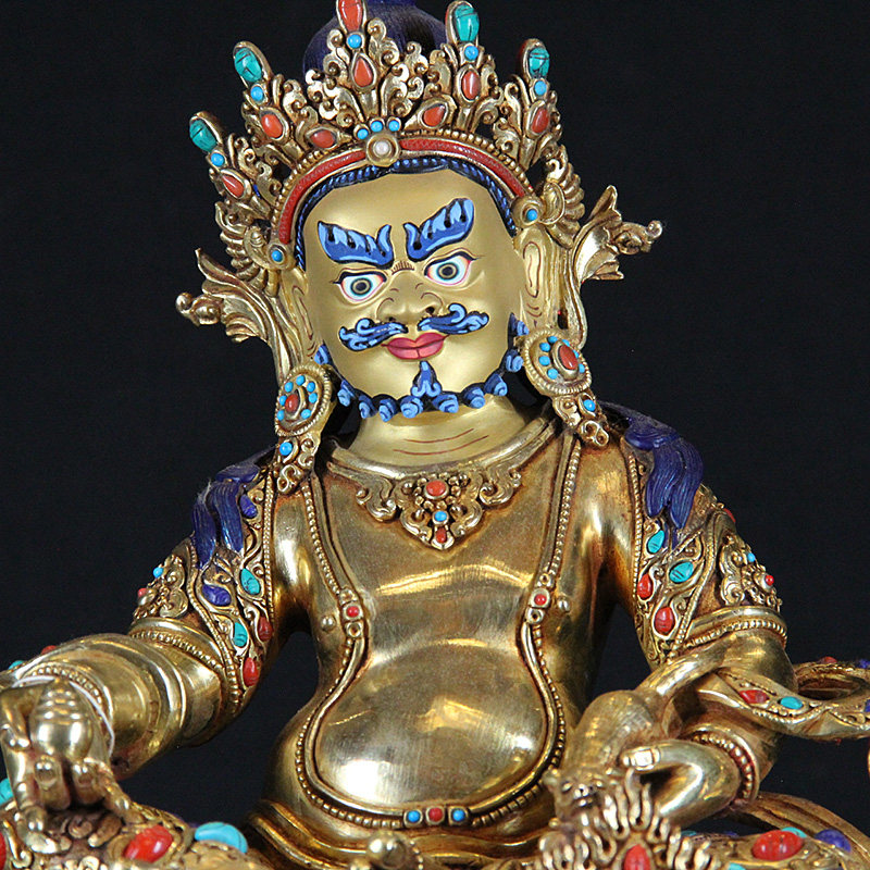 尼泊尔释迦族纯手工黄财神佛像紫铜鎏金宝石居家供奉密宗摆件1尺
