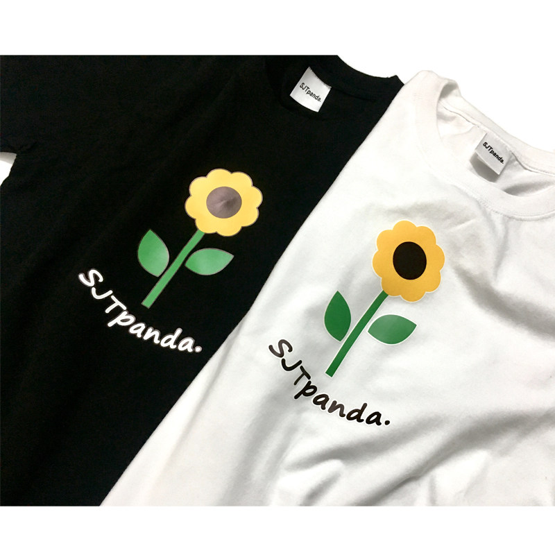 sjtpanda原创潮牌向日葵新款短袖圆领小花图案宽松t恤