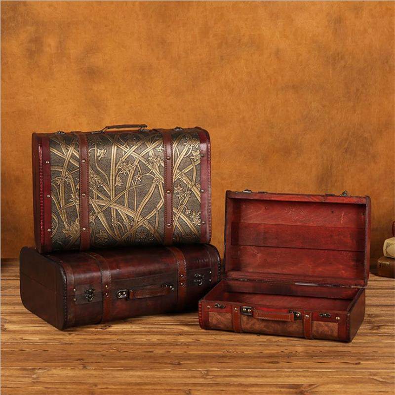 复古做旧老式皮箱木质箱子手提箱民国风格陈列摆件