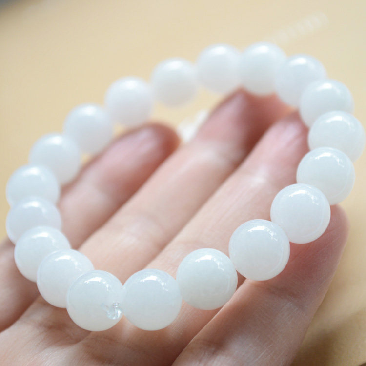 翡翠手链天然缅甸男女珠子手串情侣白色圆珠手链