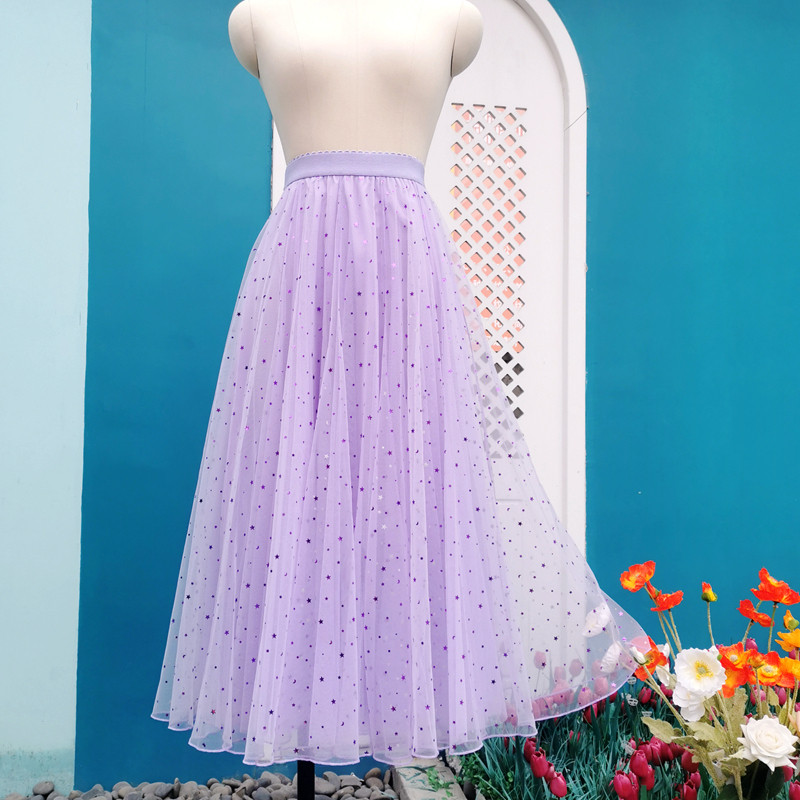 紫色深紫字裙春夏网纱半身裙女星空纱裙显瘦半身裙