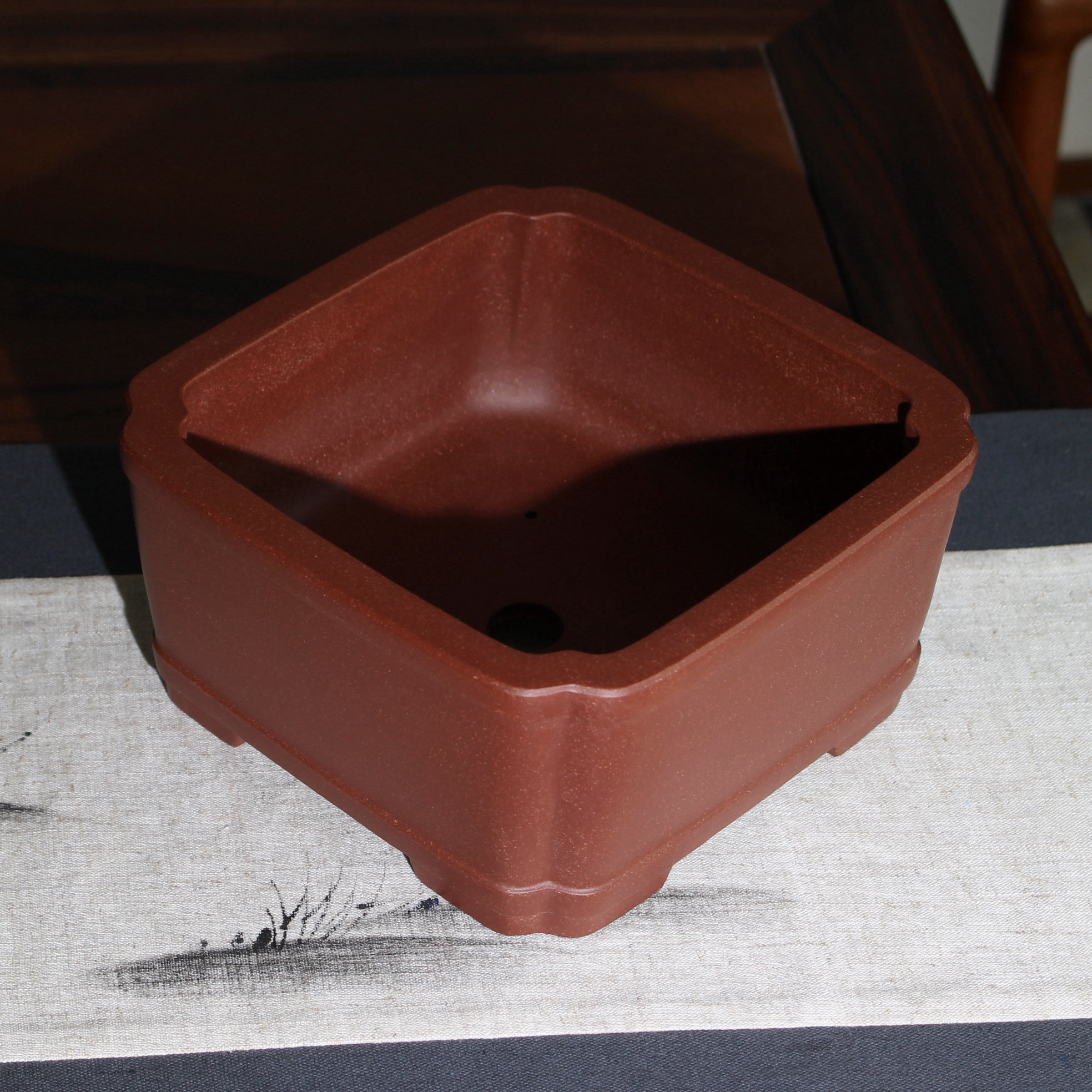 双线菱花口盆 紫砂花盆宜兴原矿精品手工桌面盆景店铺包邮冯长根