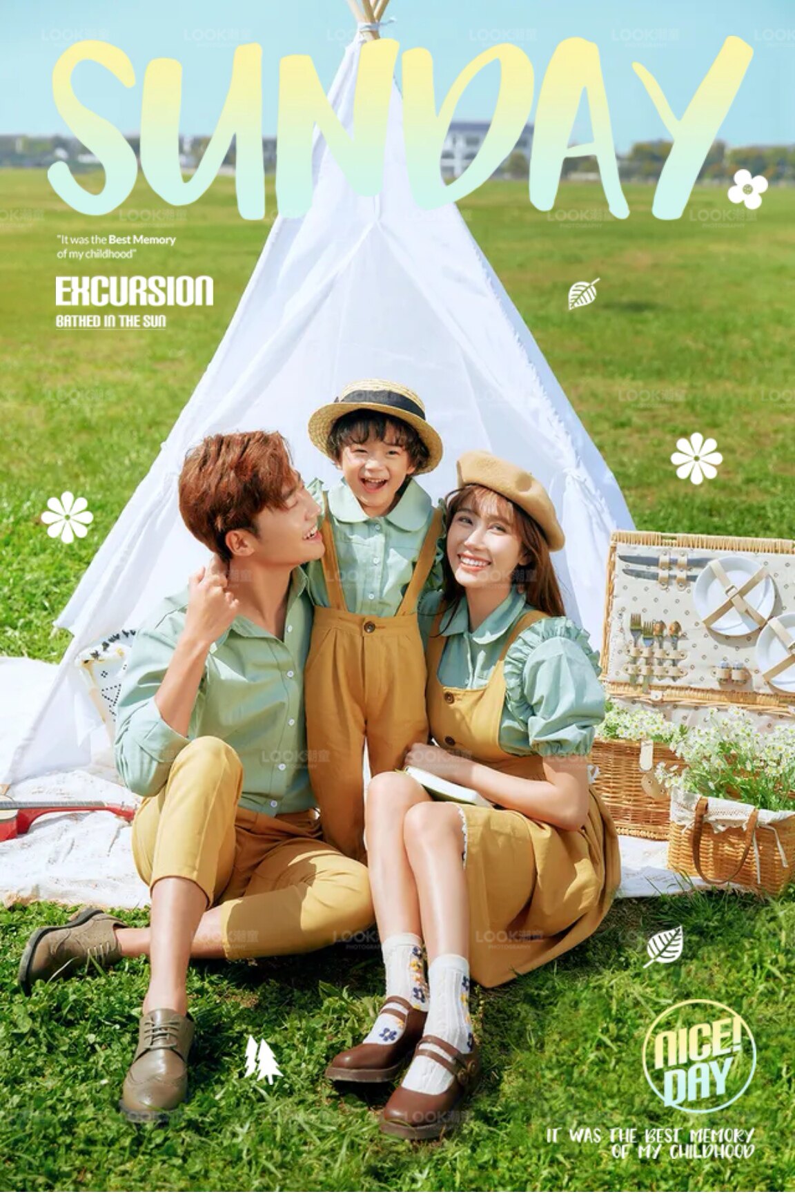 展会摄影全家福四口一家新款小清新外景工作室拍照亲子装