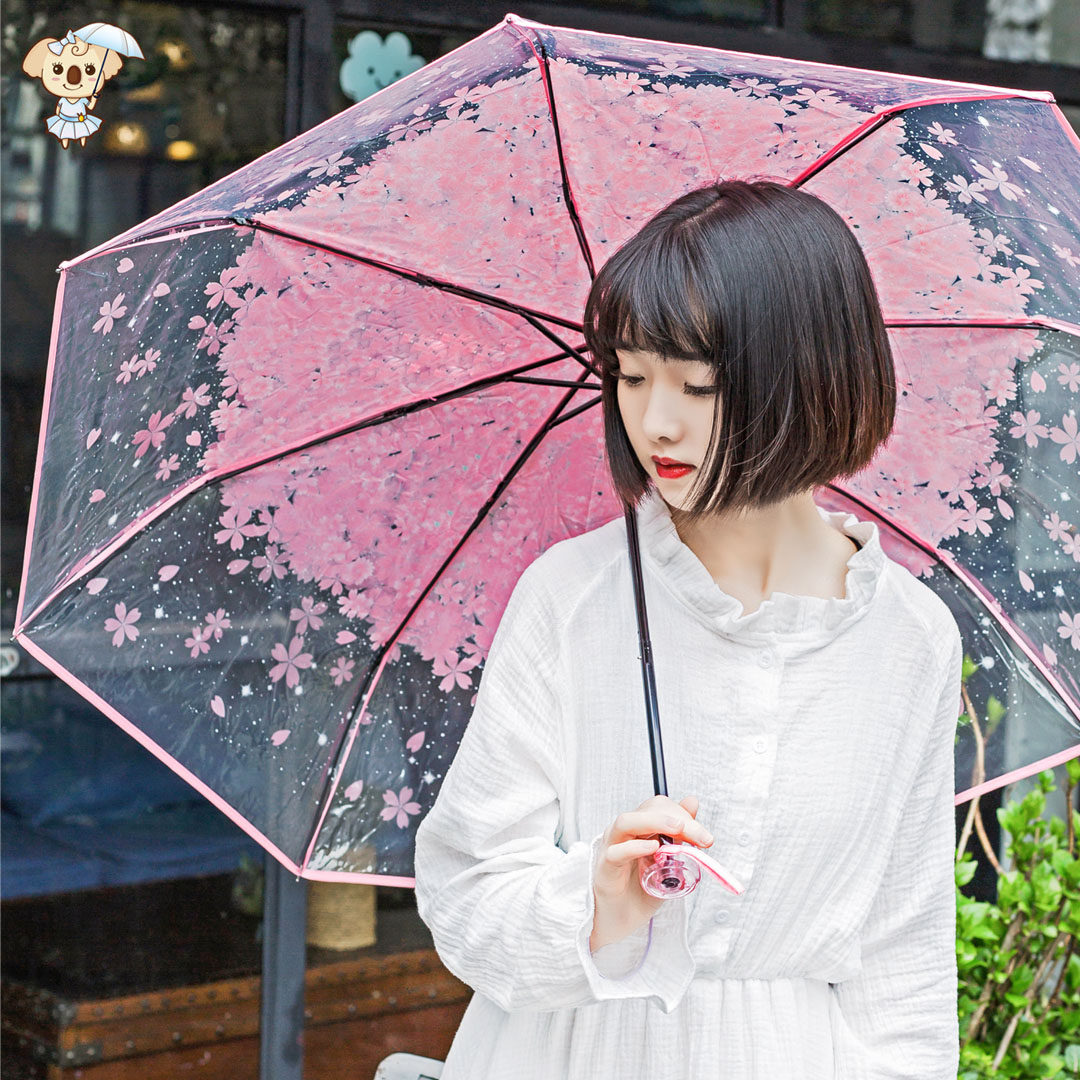 沛欣新款雨伞浪漫樱花折叠伞透明春夏时尚韩版创意伞